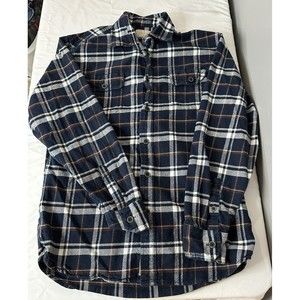 JACHS Men’s Cotton Blue Plaid Heavy Weight Flannel Long Sleeve Shirt Sz Medium